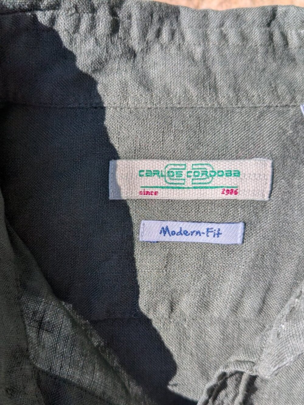 Vintage Carlos Cordoba Linen shirt dark green men's medium - Picture 4 of 8